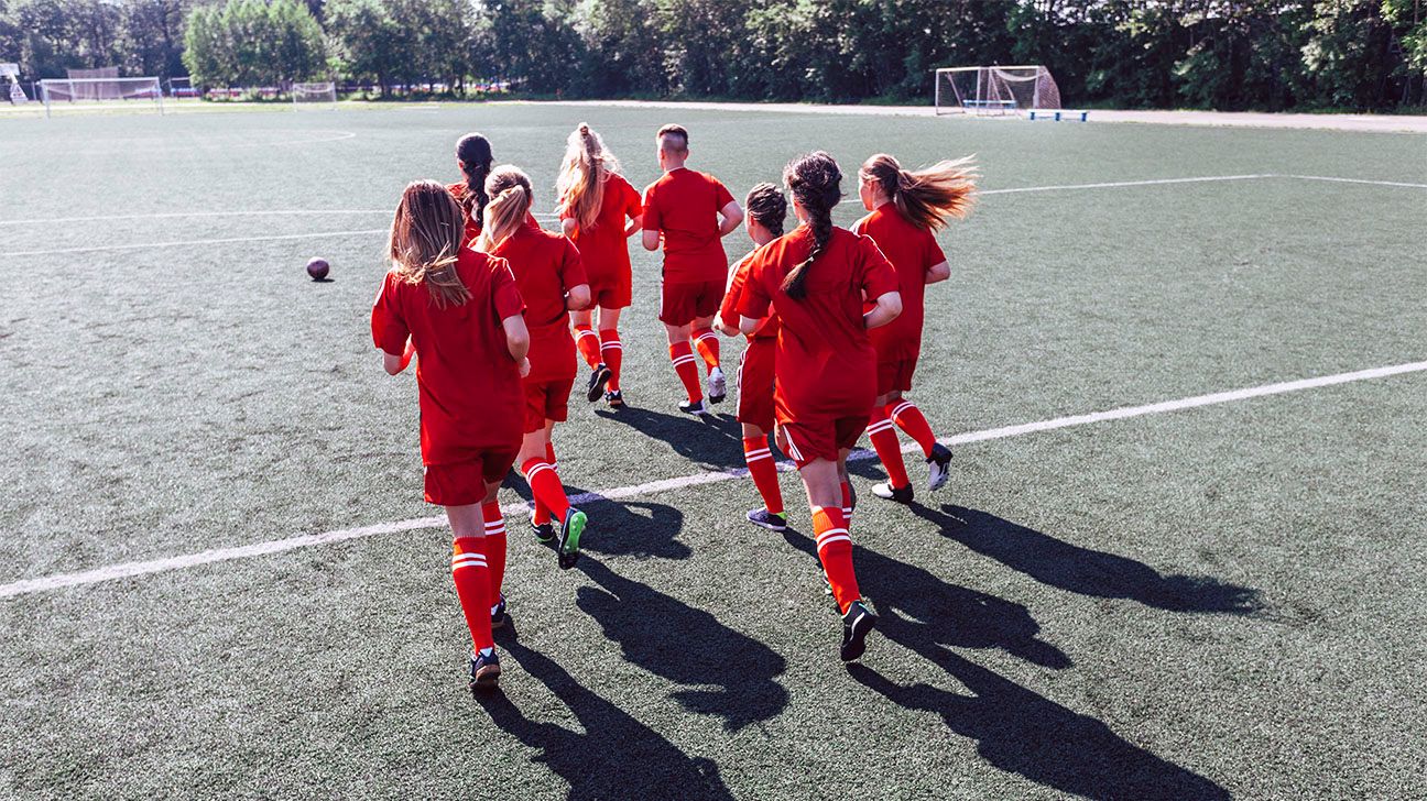 Girls playing soccer