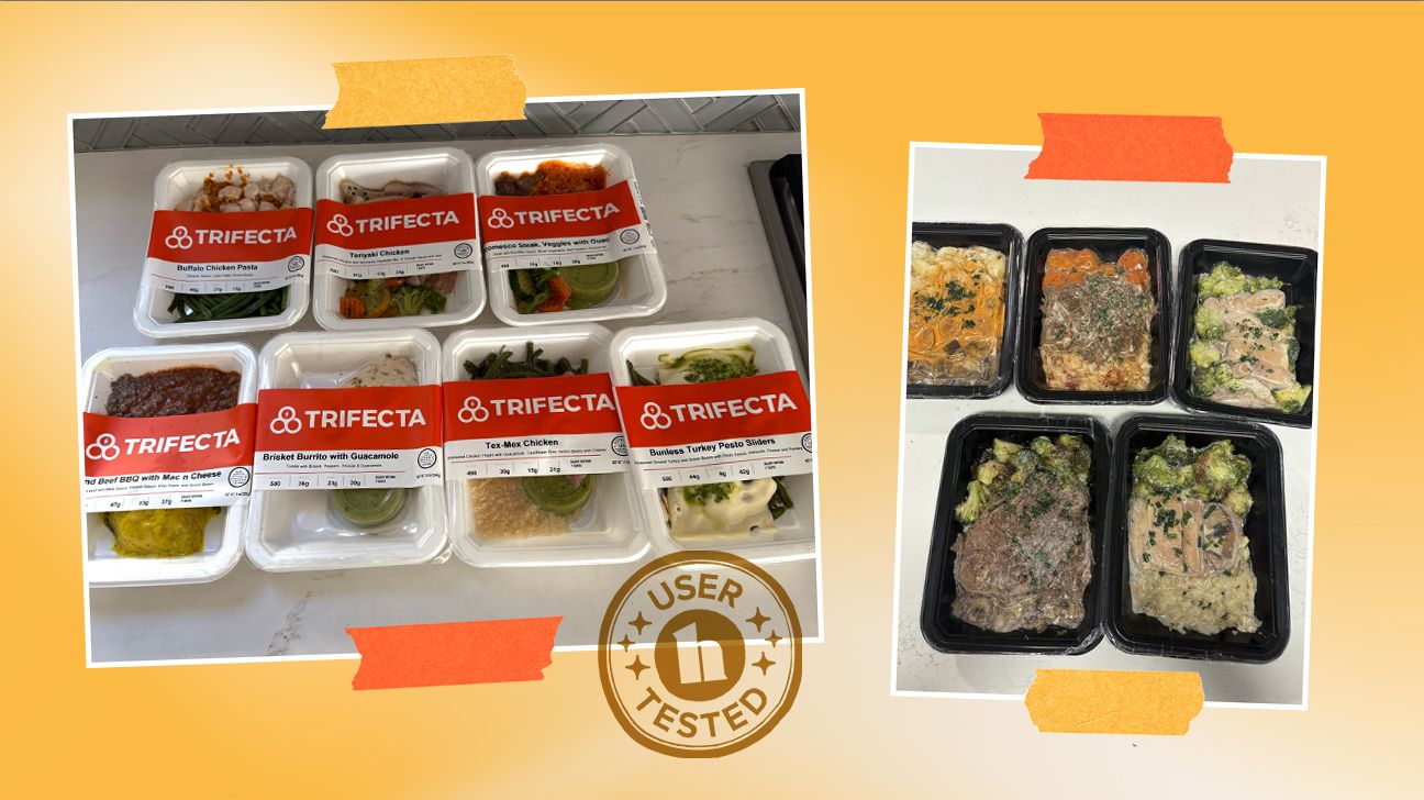 Images of paleo meals on a gold background.