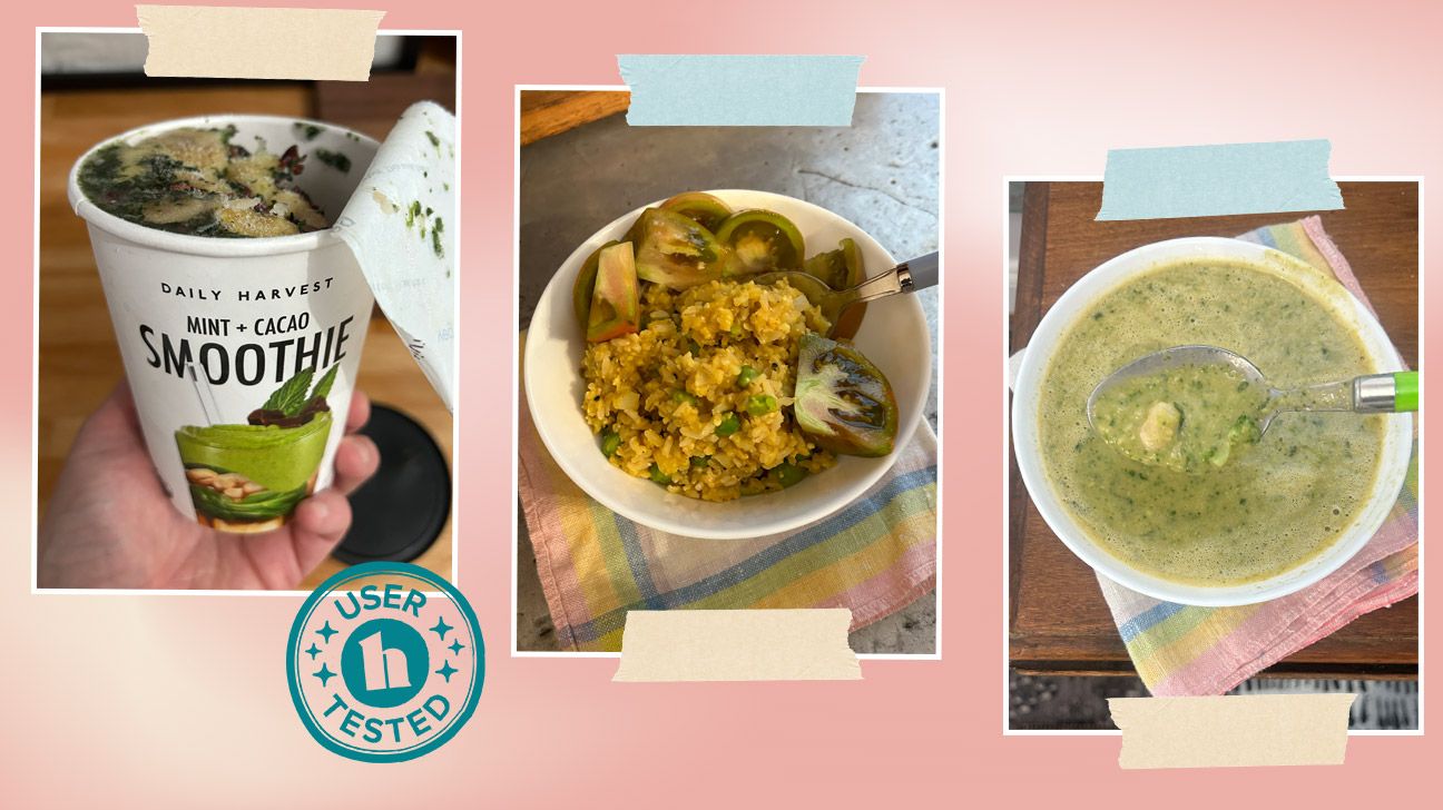 Daily Harvest smoothie cup and rice bowl meals hands on review tester photos by Anne Arntson. 