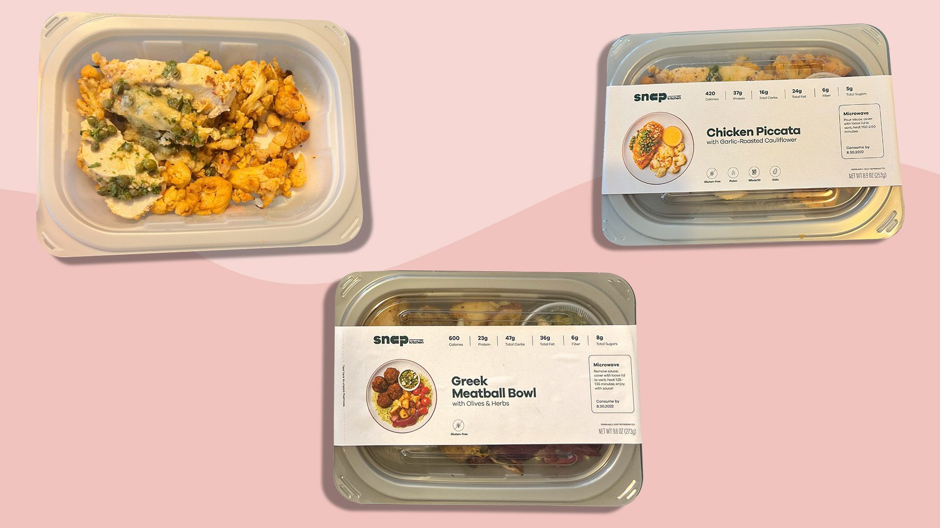 three examples of Snap Kitchen meals