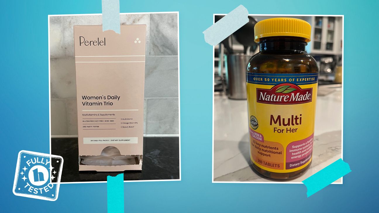 collage of women's multivitamins by Perelel and Nature Made